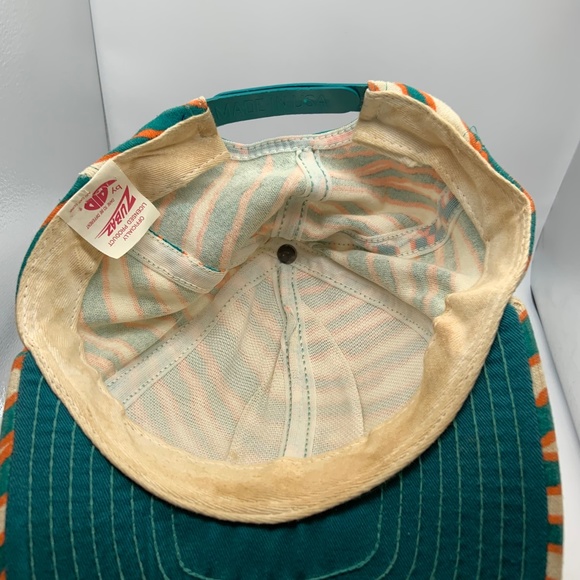 VTG 90s Zubaz Miami Dolphins Retro Logo Zebra Pattern Snapback Hat Autographed - Picture 13 of 16